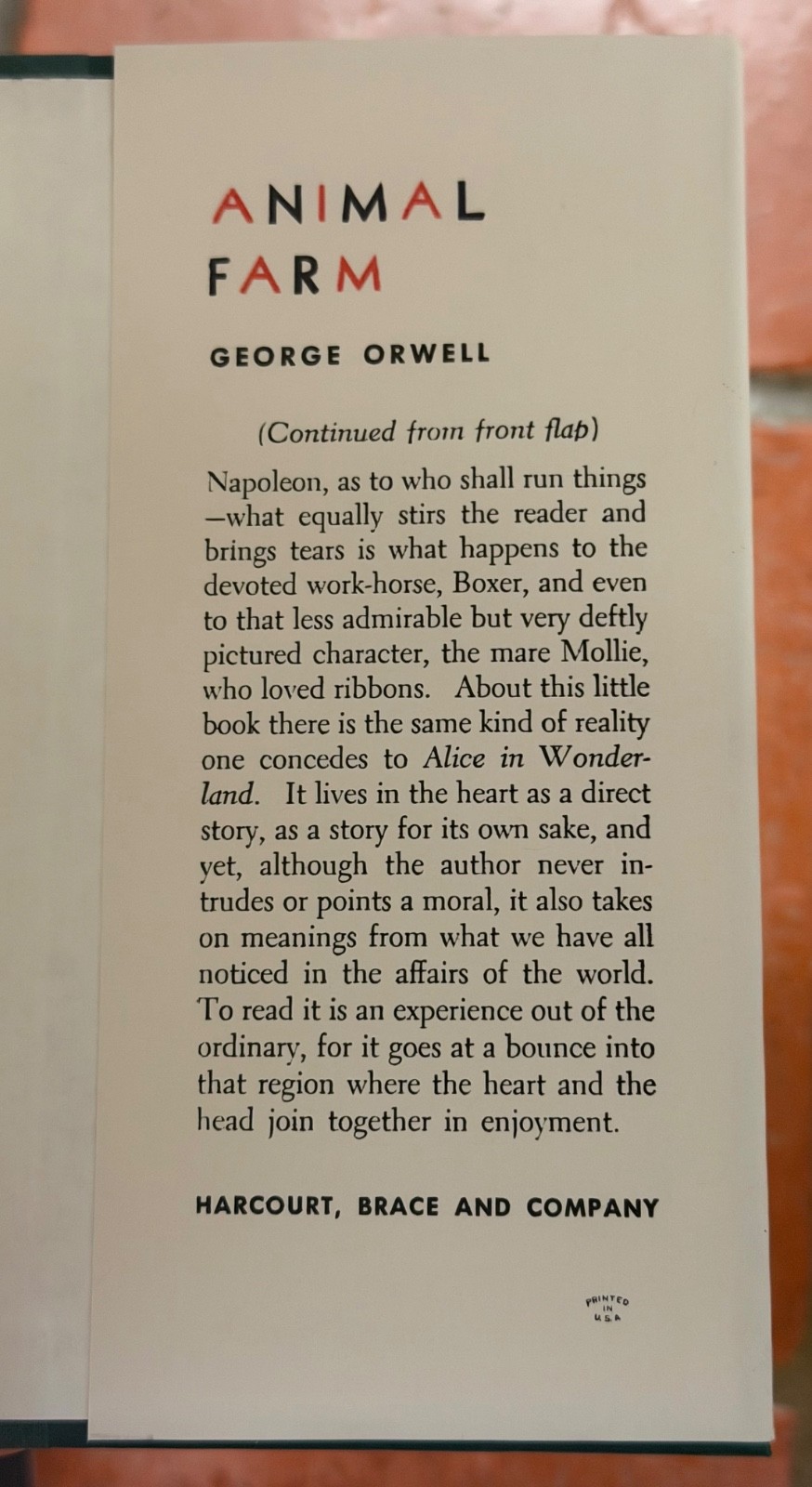 ANIMAL FARM George Orwell Book Facsimile Harcourt, Brace and Company