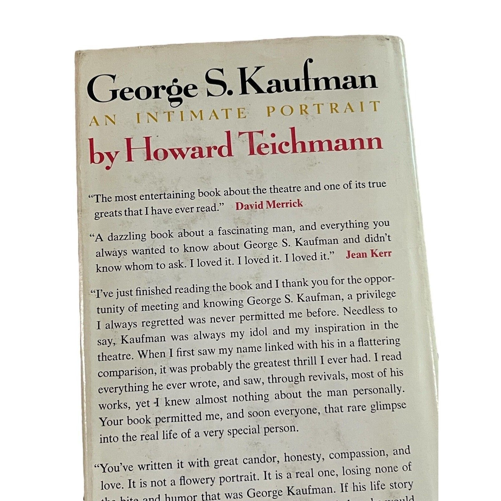 George S. Kaufman: An Intimate Portrait by Howard Teichmann HCDJ 1972 Book Club