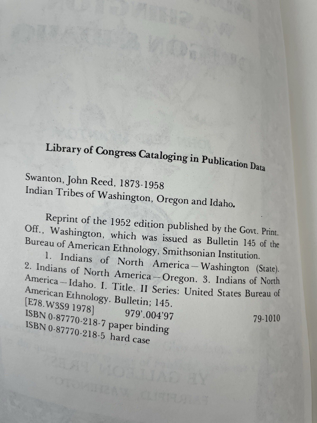 Indian Tribes of Washington, Oregon & Idaho by John Reed Swanton PB Ye Galleon