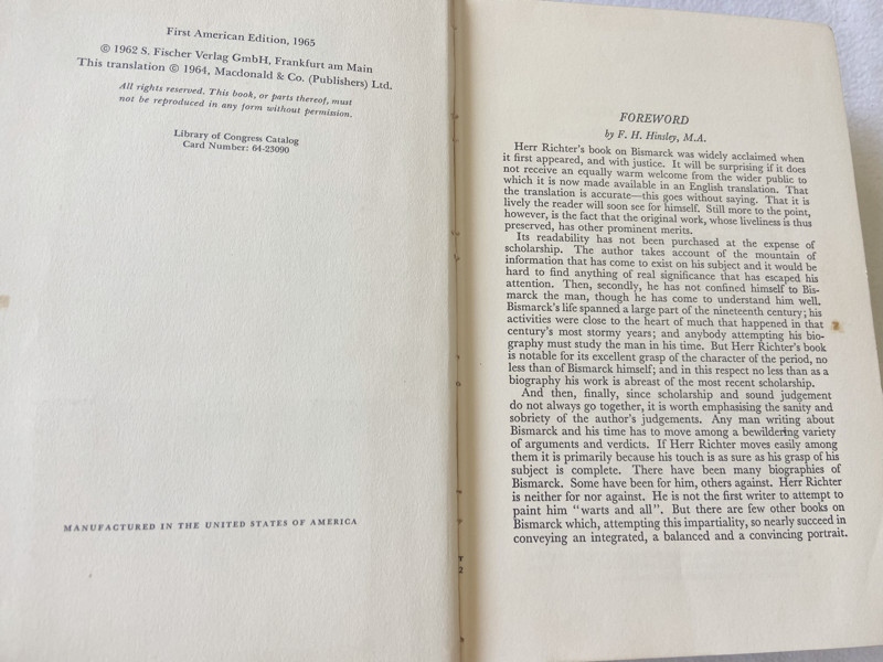 (First American Edition) 1962 HC Bismark by Werner Richter