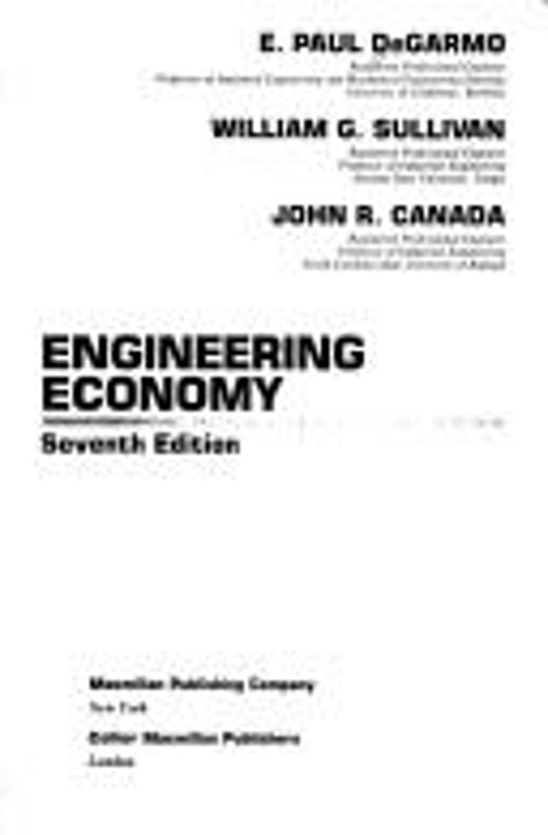 Engineering Economy E. Paul, Sullivan, William G., Canada, John R