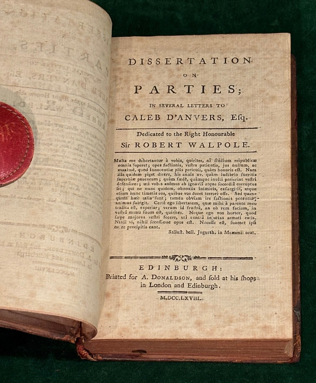 BOLINGBROKE. Miscellaneous Works. 4 vols. 12 mo. Full calf. Edinburgh, 1768