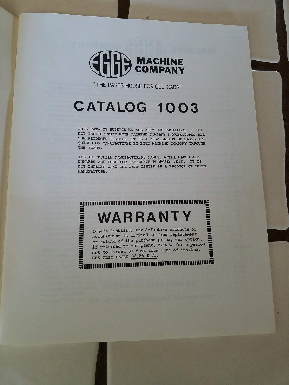 Vintage Egge Machine Co. Catalog 1003 The Parts House for Old Cars 74 pages
