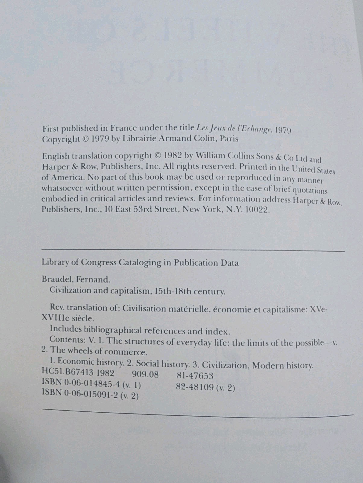 CIVILIZATION & CAPITALISM 15th-18th Century Set of 3 by Fernand Braudel Softback