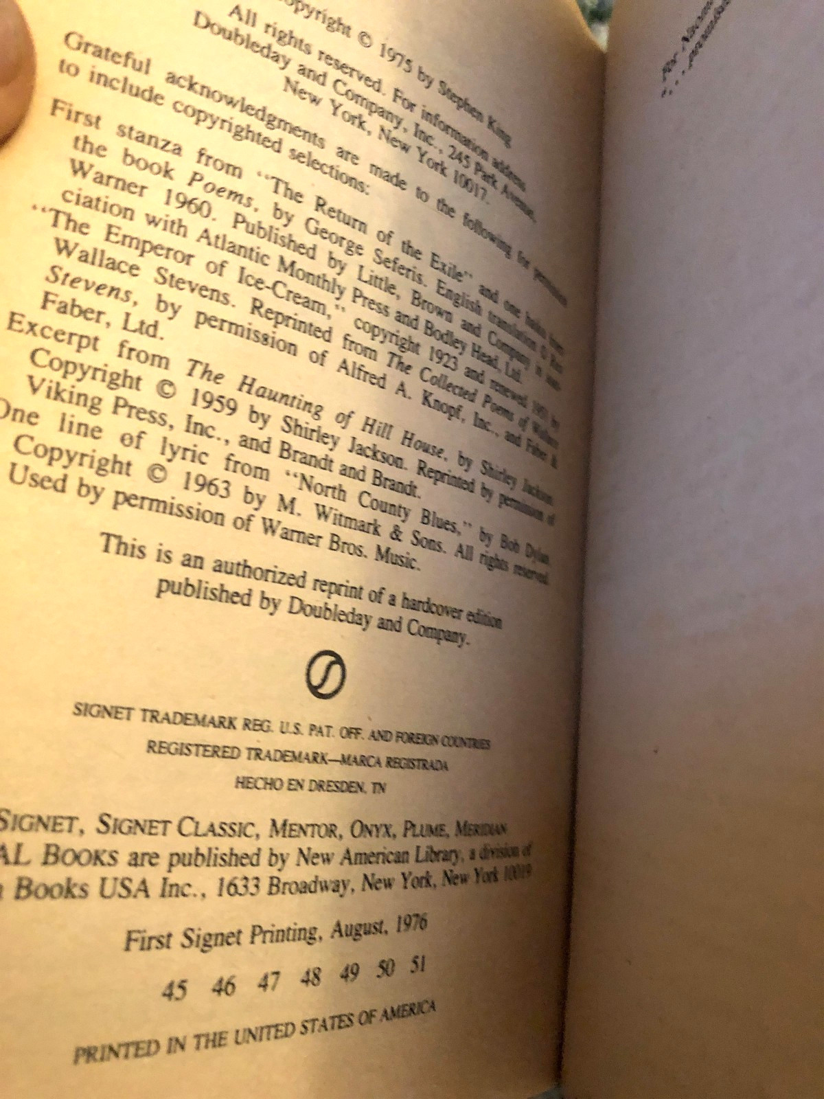 Stephen King books, Salem’s Lot & The Stand, Signet paperbacks
