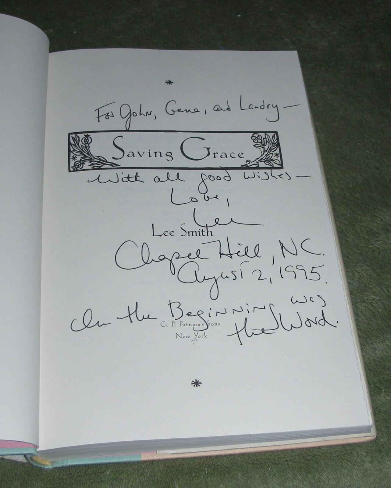 SIGNED ~ SAVING GRACE by Smith, Lee 1995 HC/DJ ~ 1st Edition 1st Print + Cover