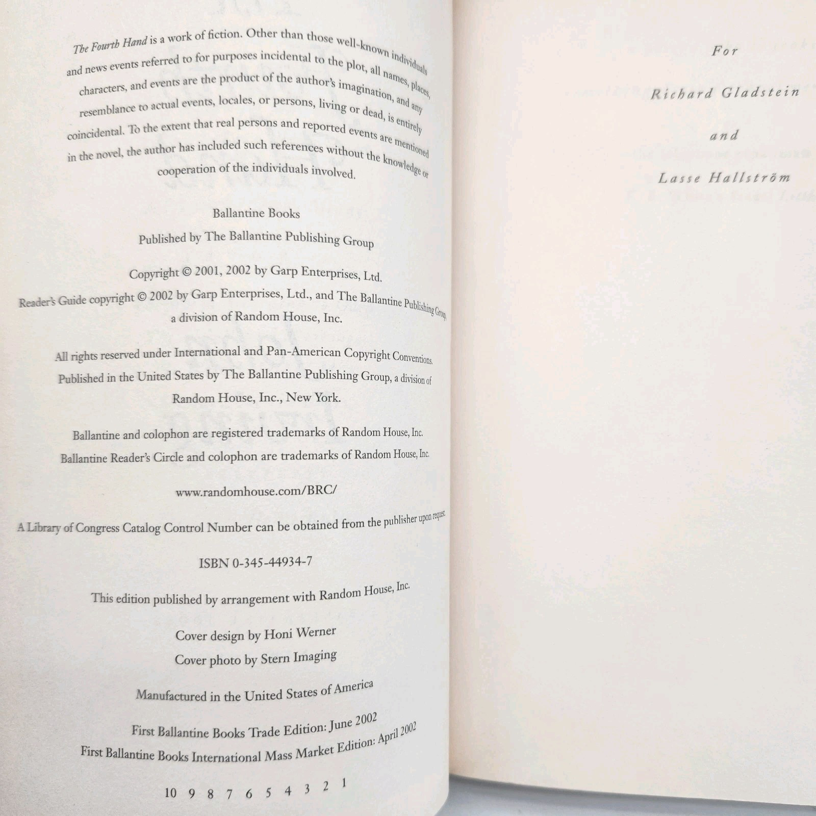 The Fourth Hand by John Irving FIRST BALLANTINE BOOKS MASS MARKET EDITION Book