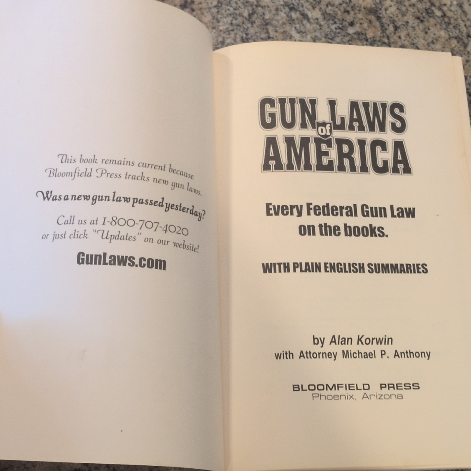 Gun Laws of America by Korwin & Anthony, Bloomfield Press, Federal Gun Laws