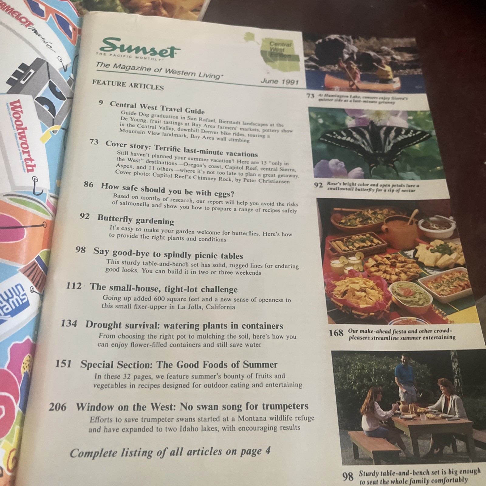 Sunset June 1991 Magazine 15 Terrific Last-Minute Vacations, Butterfly Gardening