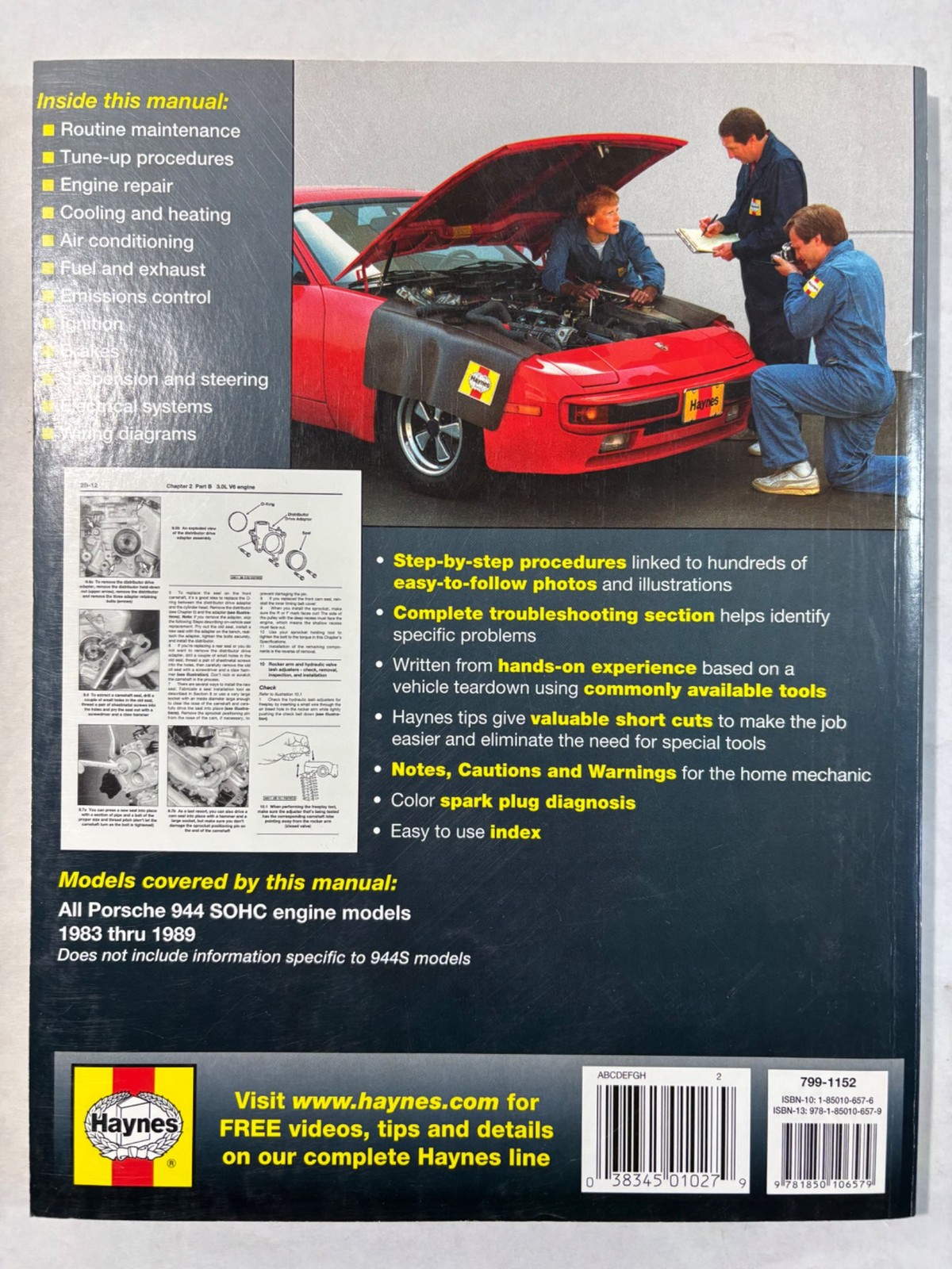 Haynes Porsche 944 Repair Manual 1983-1989 SOHC Engine Used Good Condition
