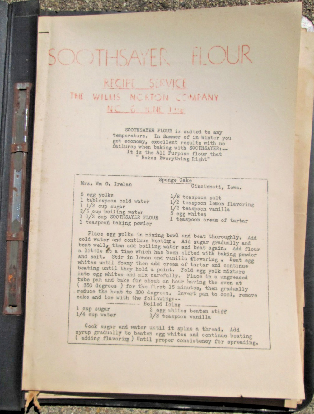 Soothsayer Flour Recipe Service Folder with Monthly Bulletins from 1938-1939