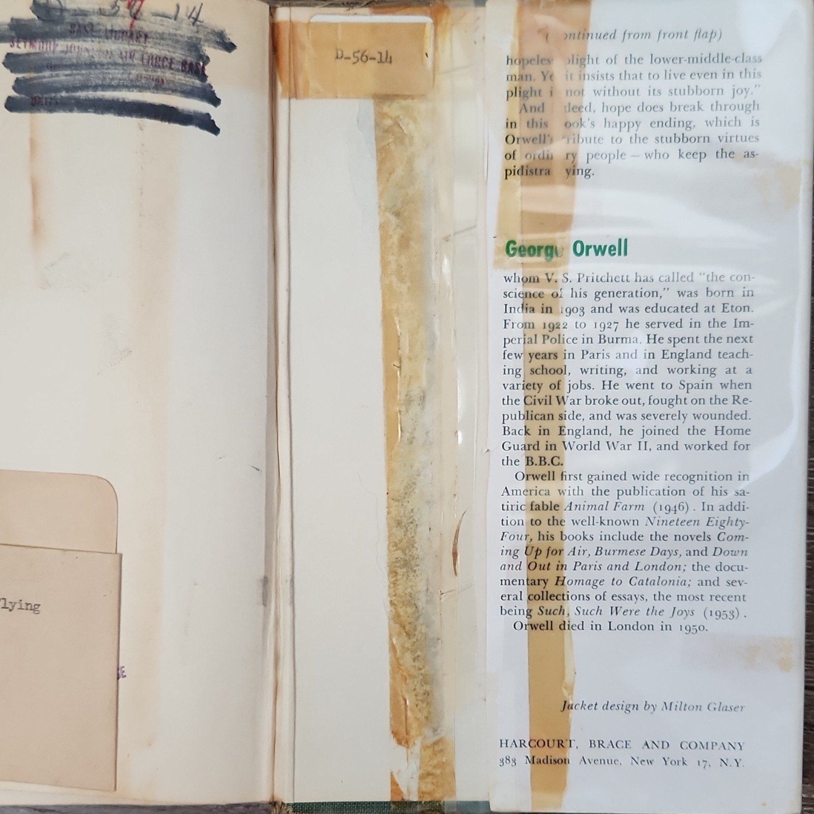 George Orwell Keep the Aspidistra Flying HC DJ Harcourt Brace Ex-Lib Vtg 1st Ed?