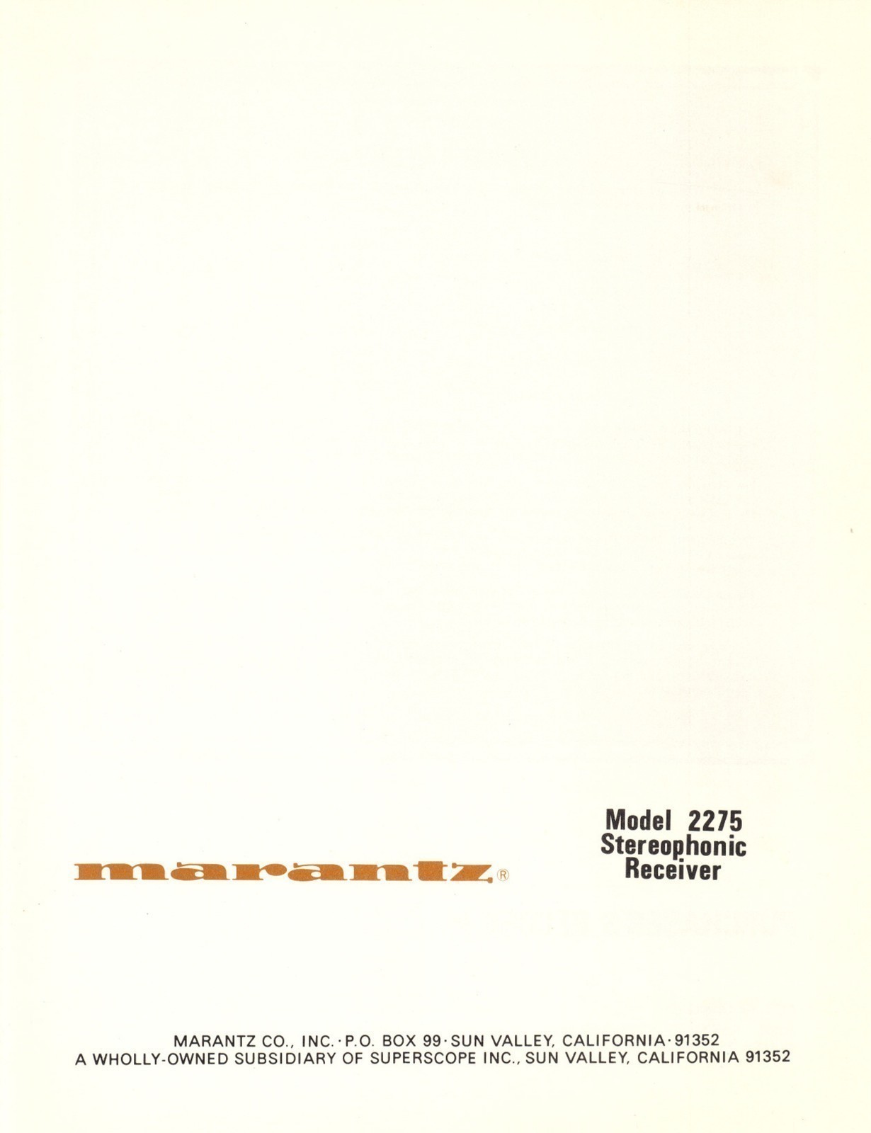 MARANTZ 2275 Stereophonic Receiver Instruction Manual SPIRAL BOUND- TOUGH FRONT