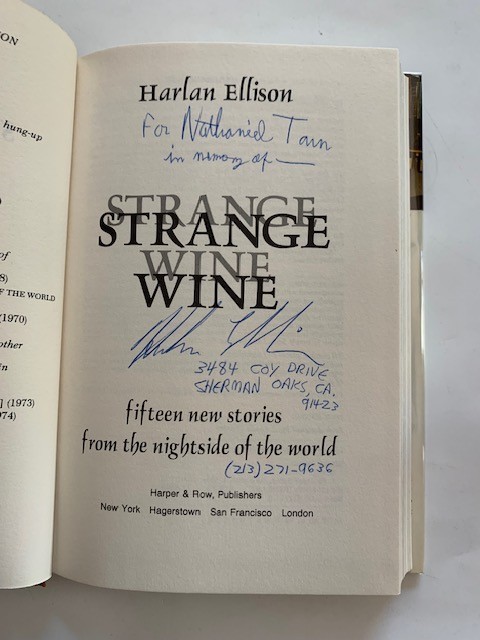 STRANGE WINE – 1ST. ED. BY HARLAN ELLISON INSCRIBED TO POET NATHANIEL TARN