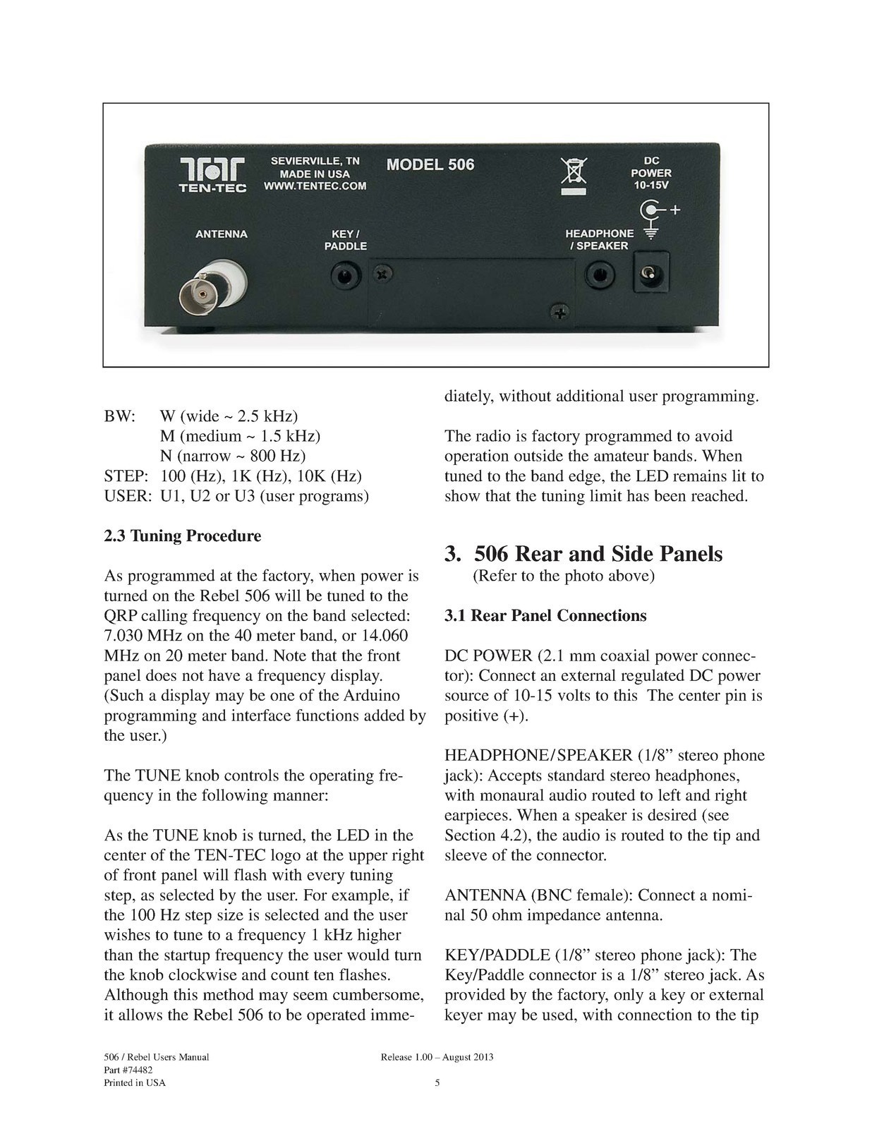TEN TEC Rebel Model 506 User Manual – BINDING – COVERED – XL FOLDOUT PAGES