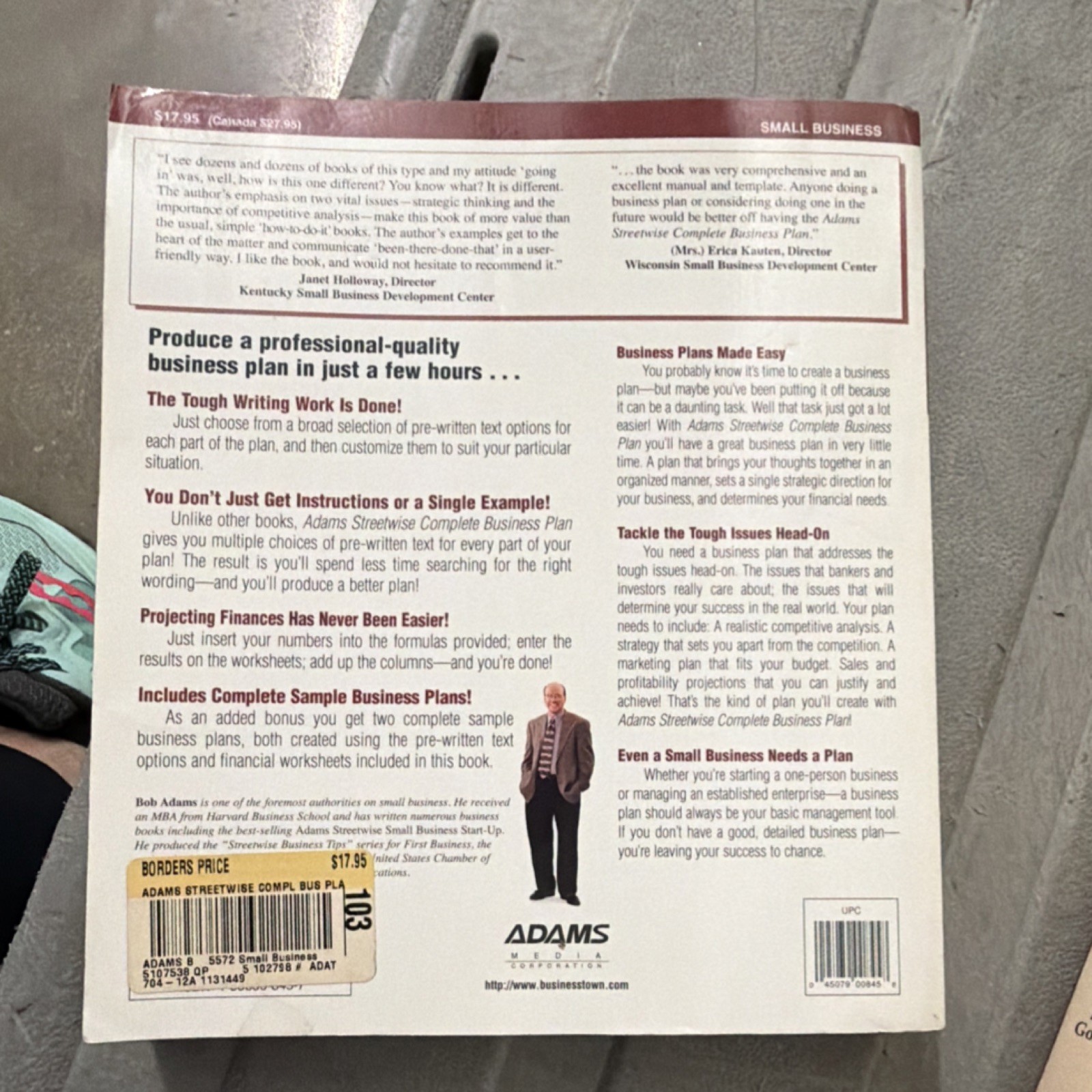 Adams Media Streetwise Complete Business Plan by Bob Adams Paperback Guide