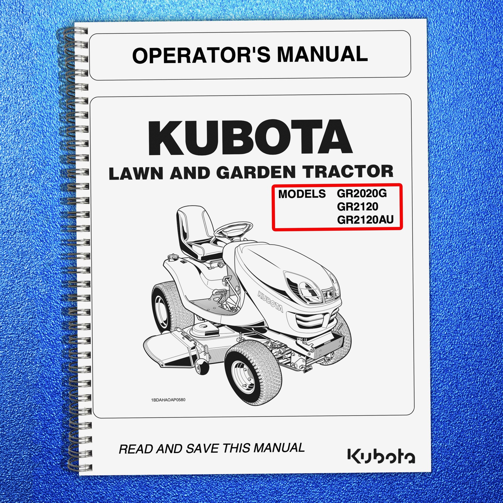 KUBOTA GR2020G GR2120 GR2120AU Lawn Ride on Mower Operators Manual – WIRE BIND