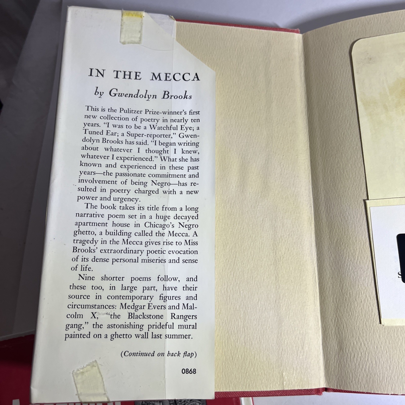 In the Mecca by Gwendolyn Brooks 1968 Hardcover Dust Jacket Ex Library