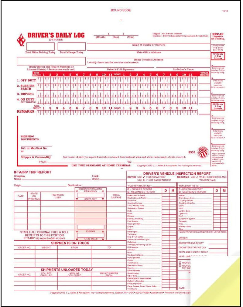 5-in-1 Driver Daily Log Book 5 Pack, Book Format with 31 Sets, 2-Ply Carbonless,