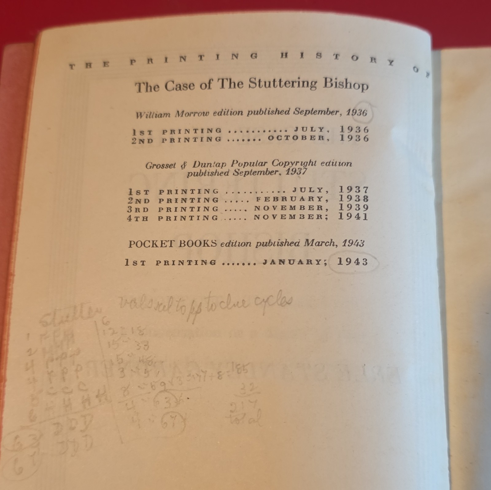 1943 THE CASE OF THE STUTTERING BISHOP Erle Stanley Gardner #201 TRUE 1st Eds