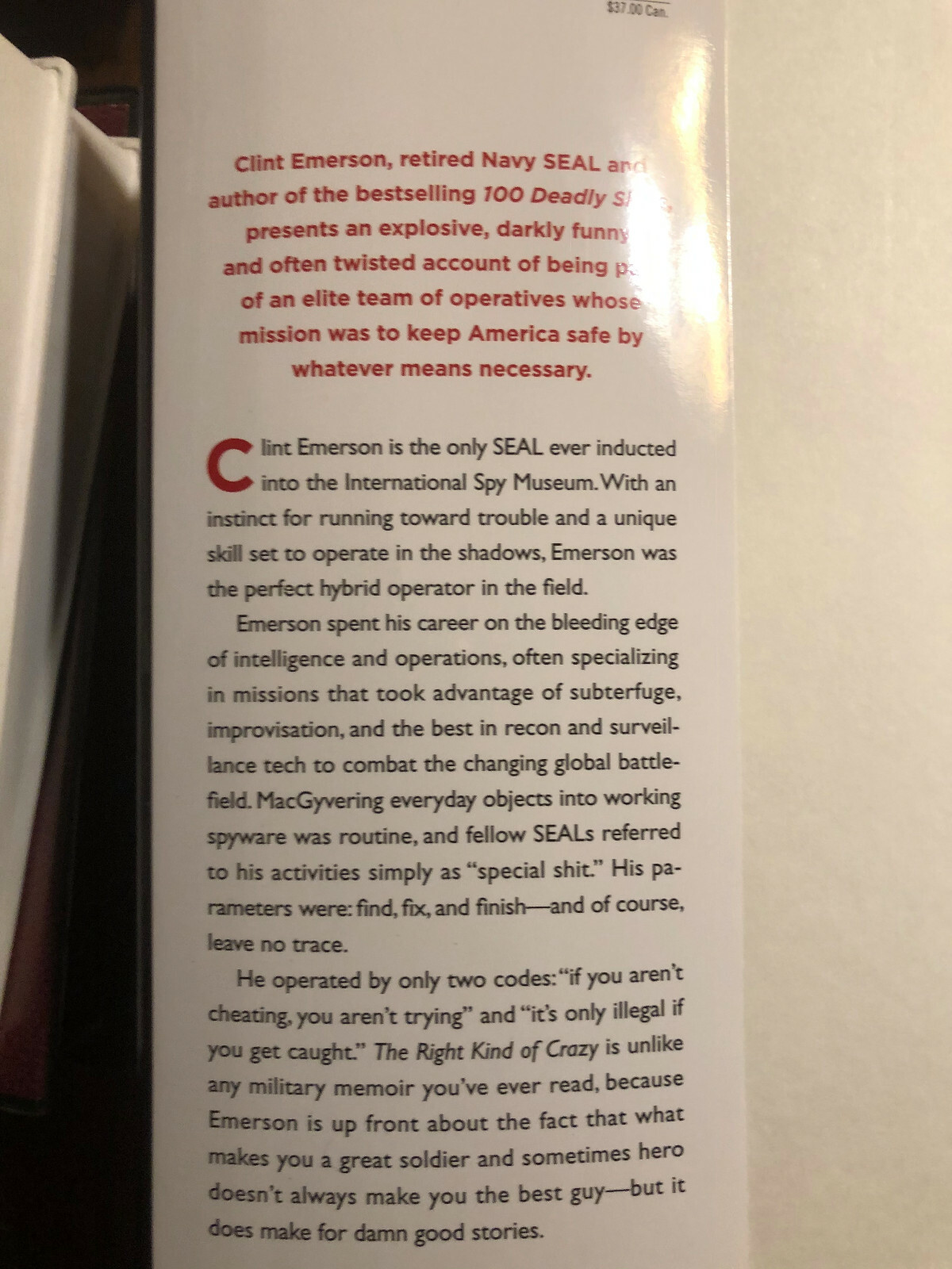 THE RIGHT KIND OF CRAZY CLINT EMERSON MY LIFE AS A NAVY SEAL, COVERT HC BOOK