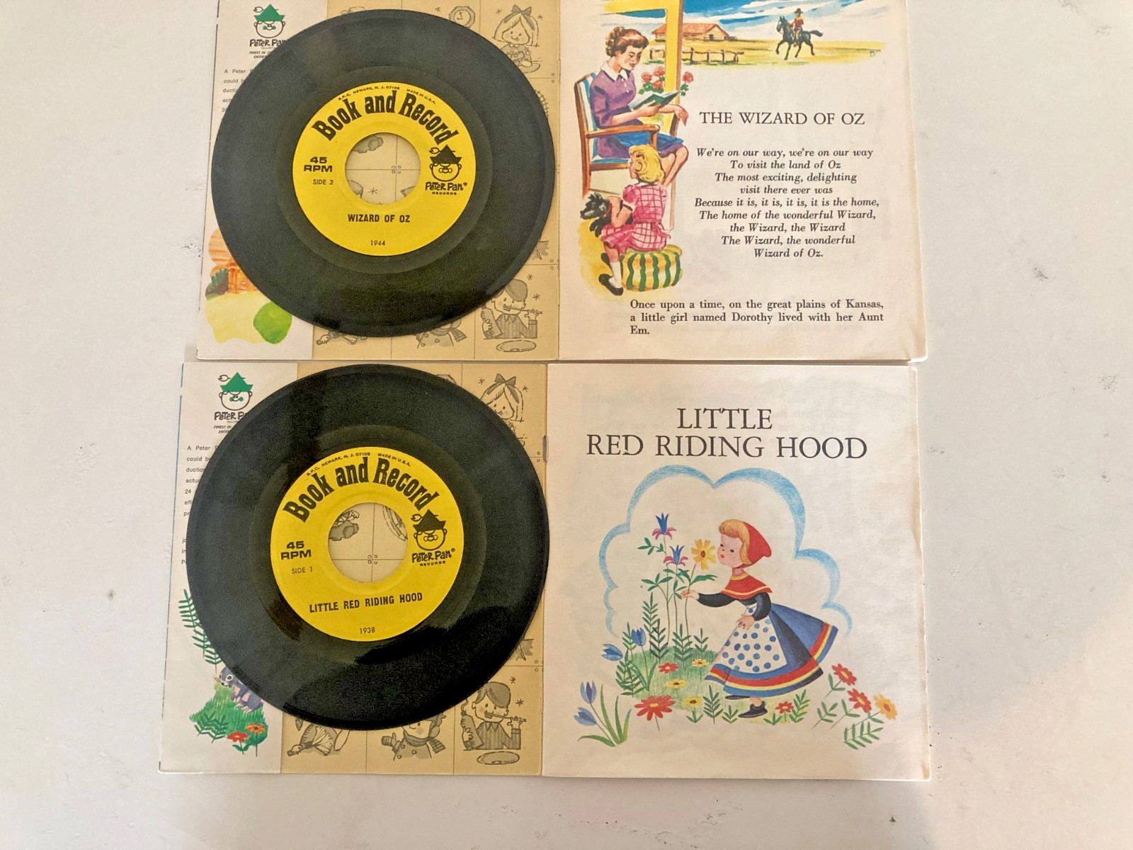 Set of 2 1960’s Book & 45rpm Record “The Wizard of Oz”/ “Little Red Riding Hood”