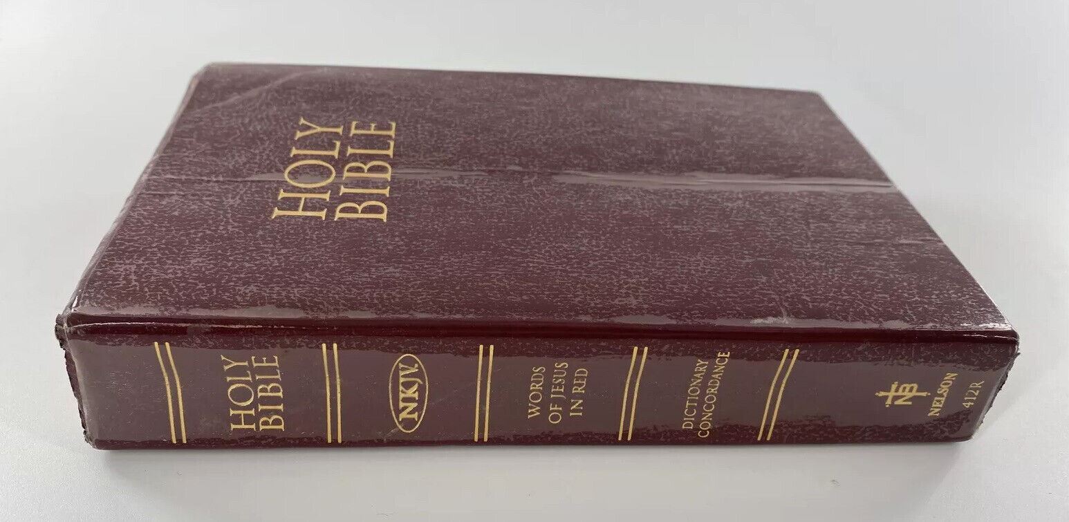 HOLY BIBLE NKJV Red Letter Nelson Dictionary Concordance Burgundy 1980 