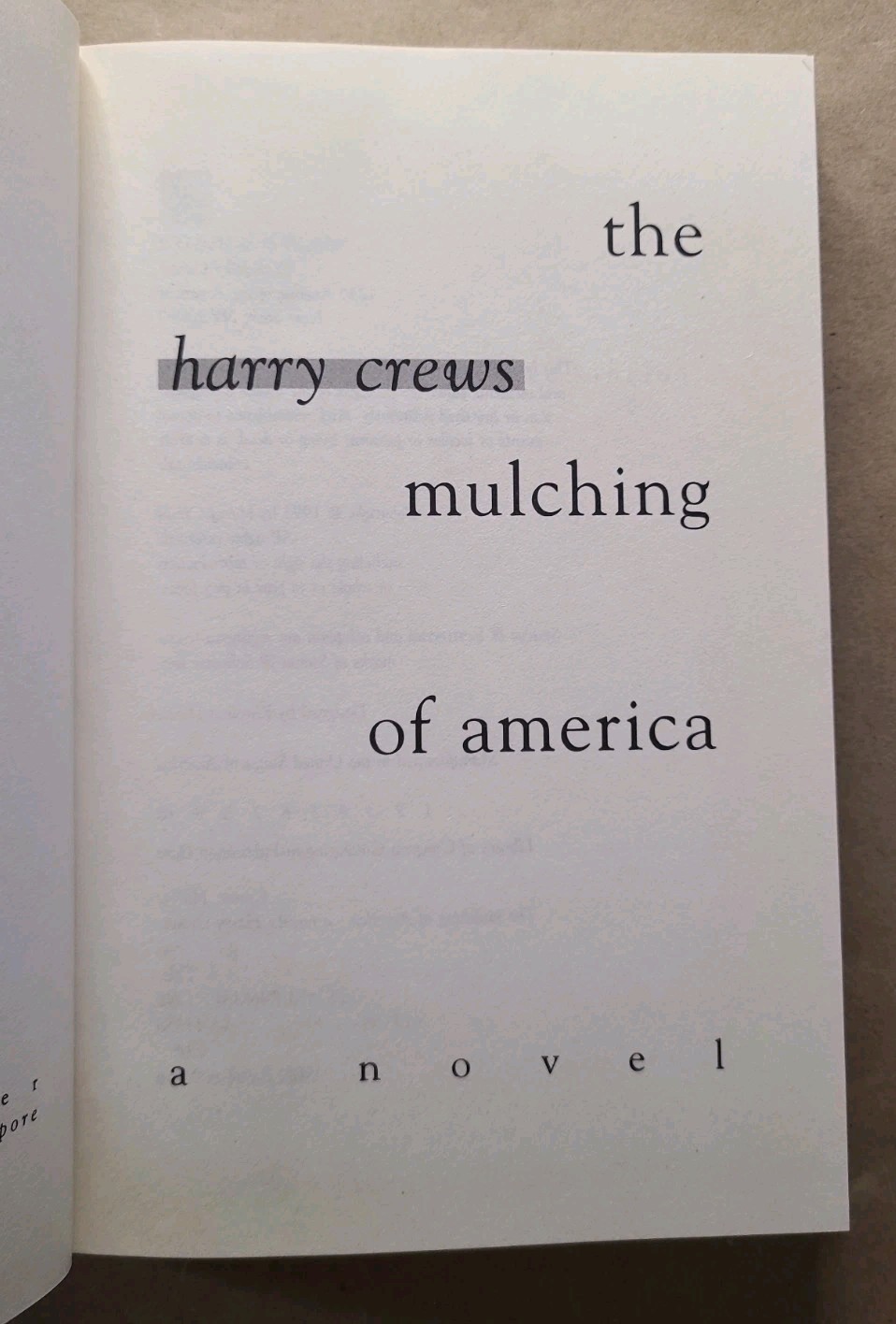 The Mulching of America by Harry Crews (1995, Hardcover)