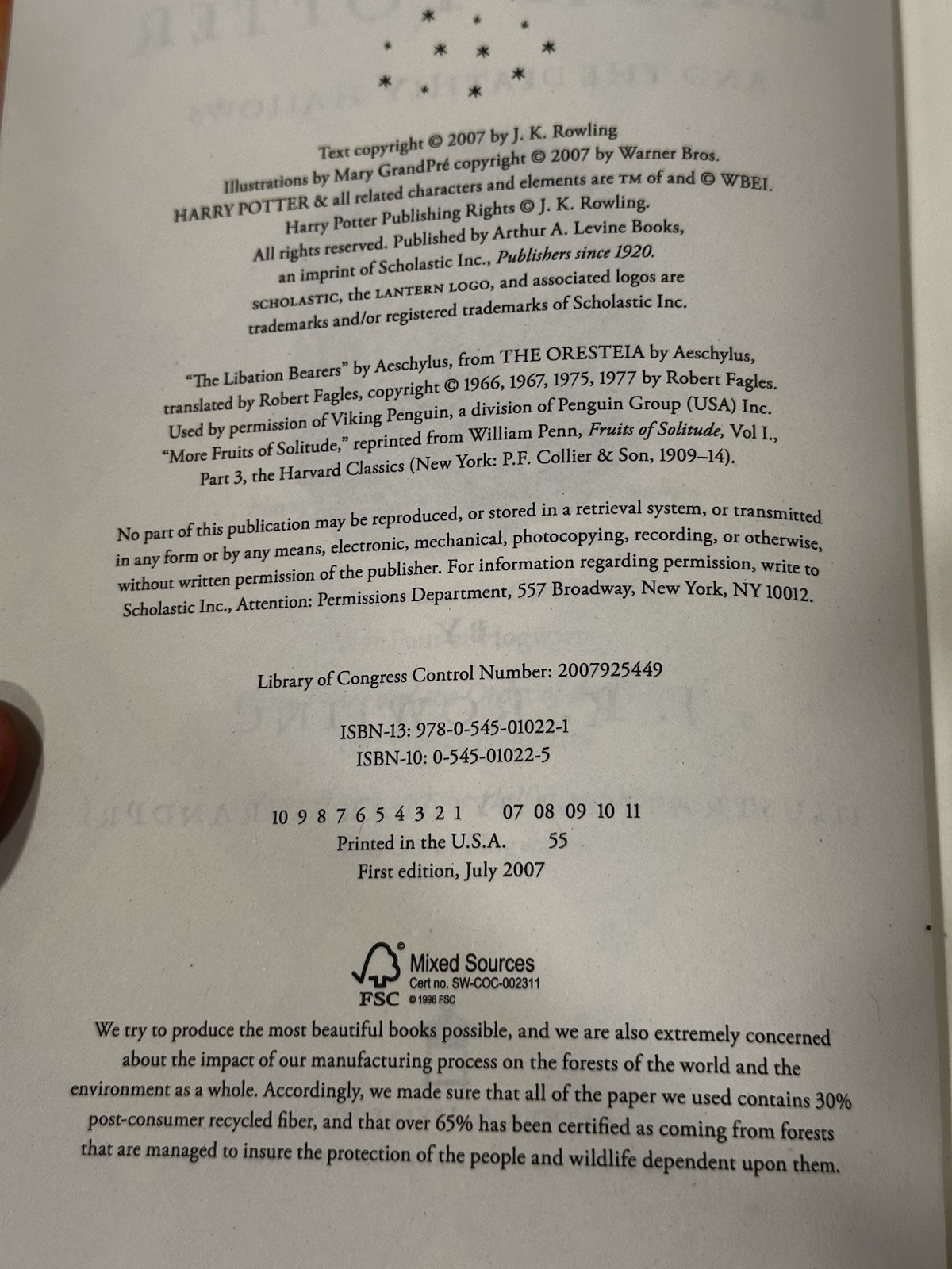 Rare 1st Edition & 1st Print Page 759 Error Harry Potter And The Deathly Hallows