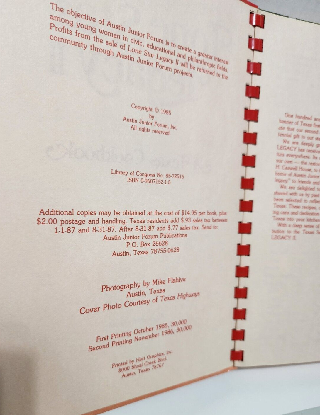 Lone Star Legacy II Cookbook 1986 Texas Austin TX Junior Forum Recipes 364 Pages