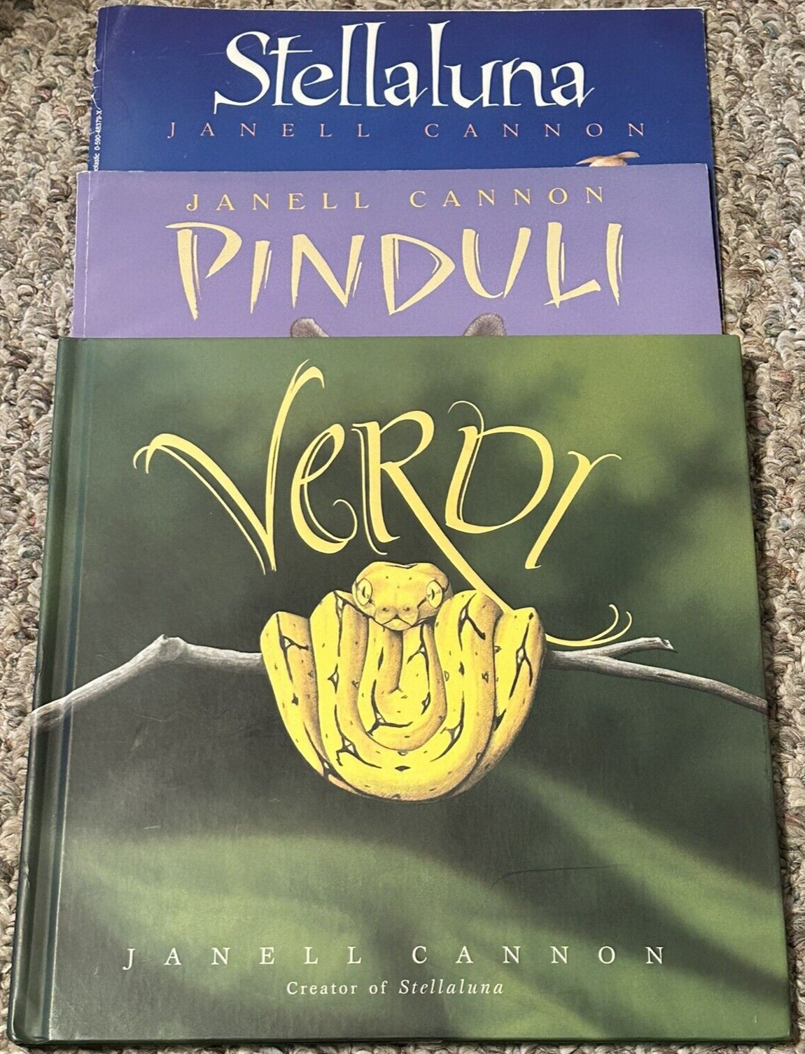 Set of 3 Janell Cannon Books Verdi HC Pinduli Stellaluna PB