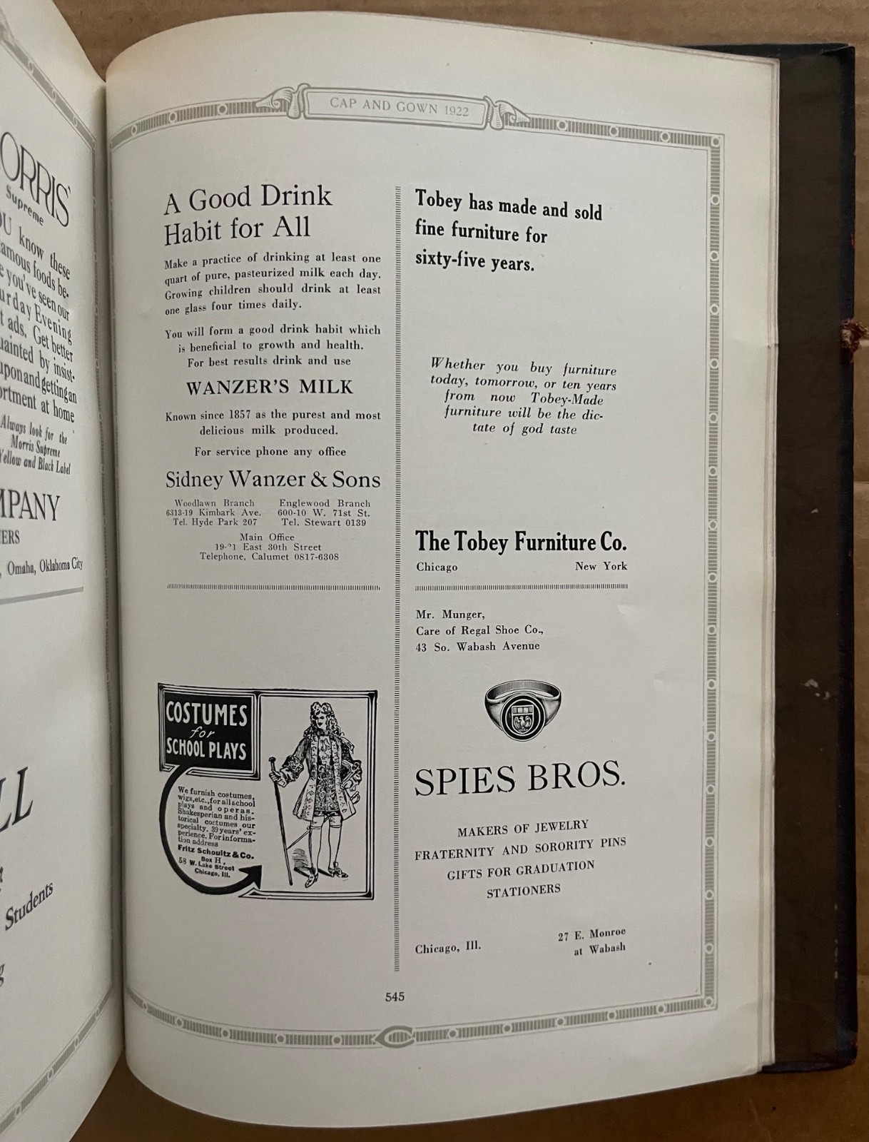 1922 UNIVERSITY OF CHICAGO COLLEGE YEARBOOK, THE CAP AND GOWN, CHICAGO, IL
