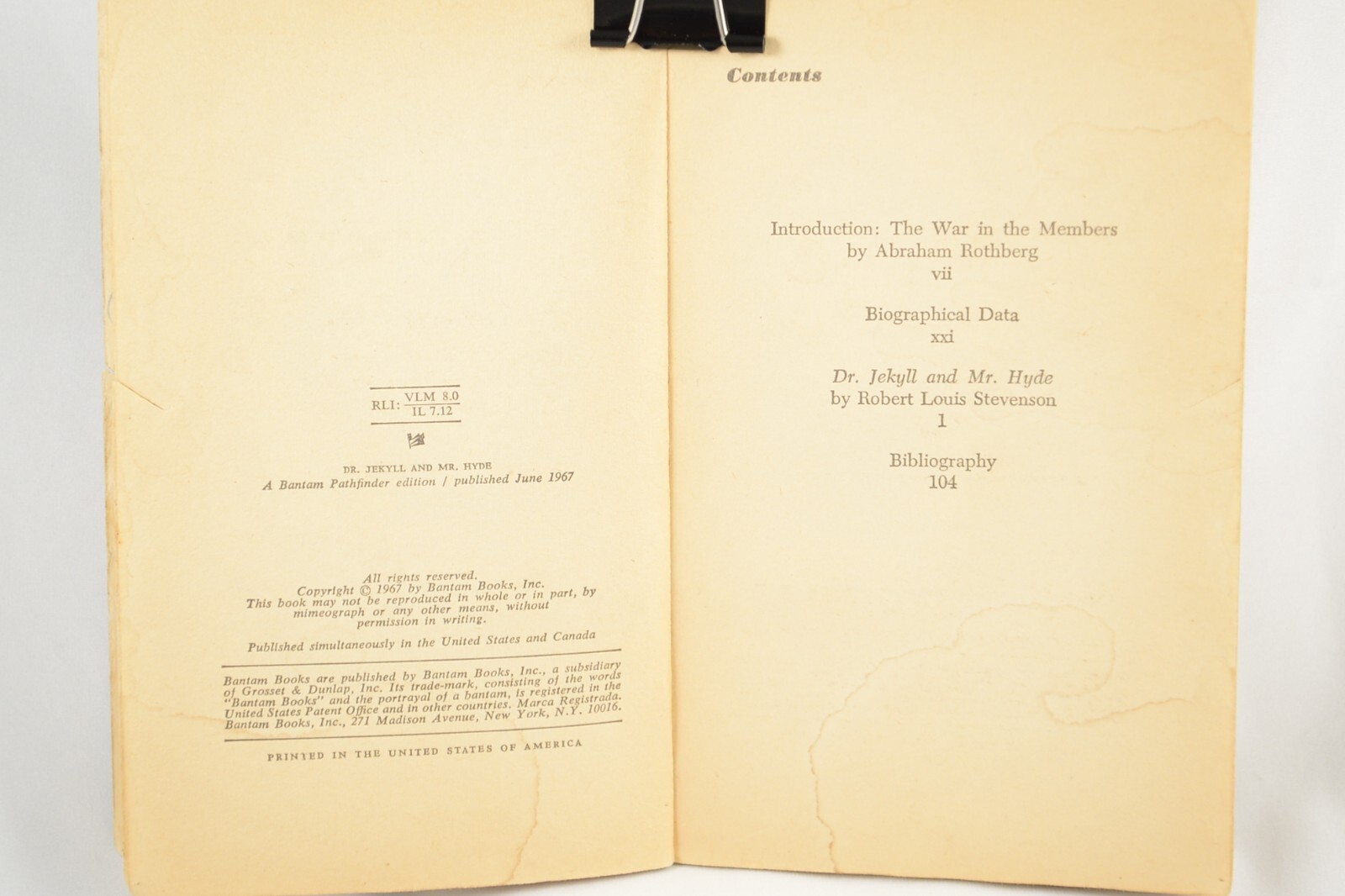 Dr. Jekyll & Mr. Hyde by Robert Louis Stevenson Bantam Paperback 106 pages