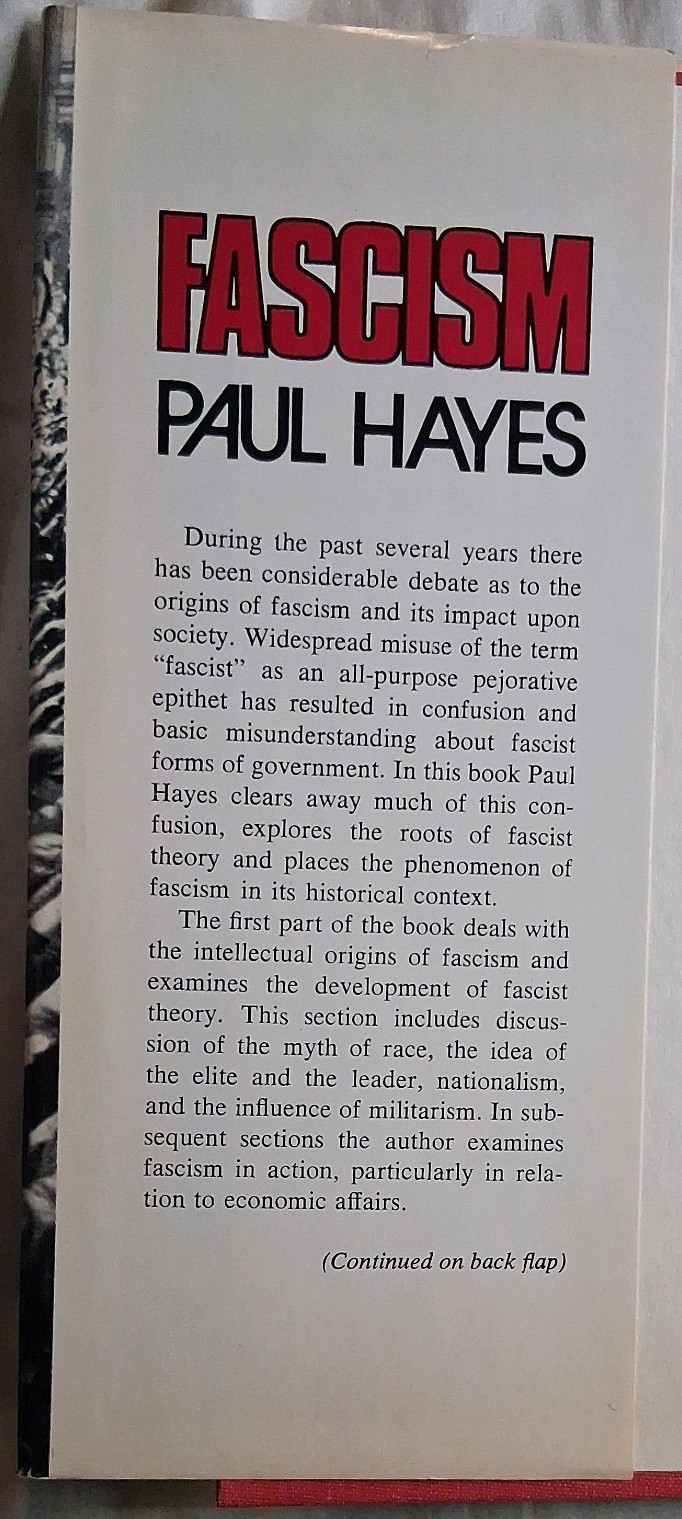 Fascism Hardcover/DJ Paul Hayes 1973 Free Press 1st Printing