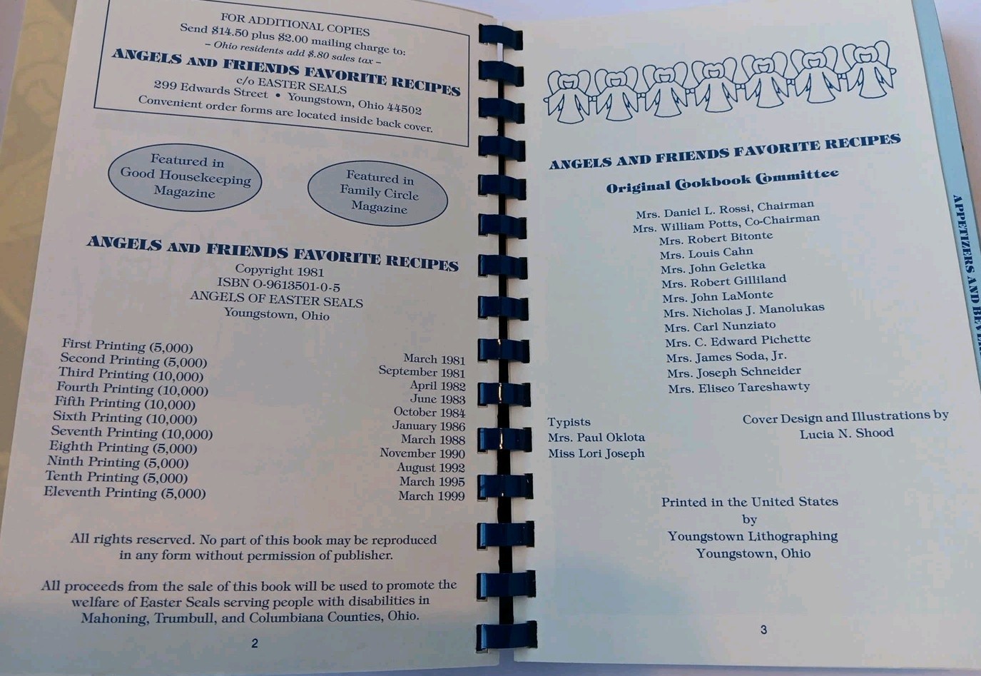 Angels and Friends Favorite Recipes, Easter Seals, Youngstown, OH 1999 436 Pages