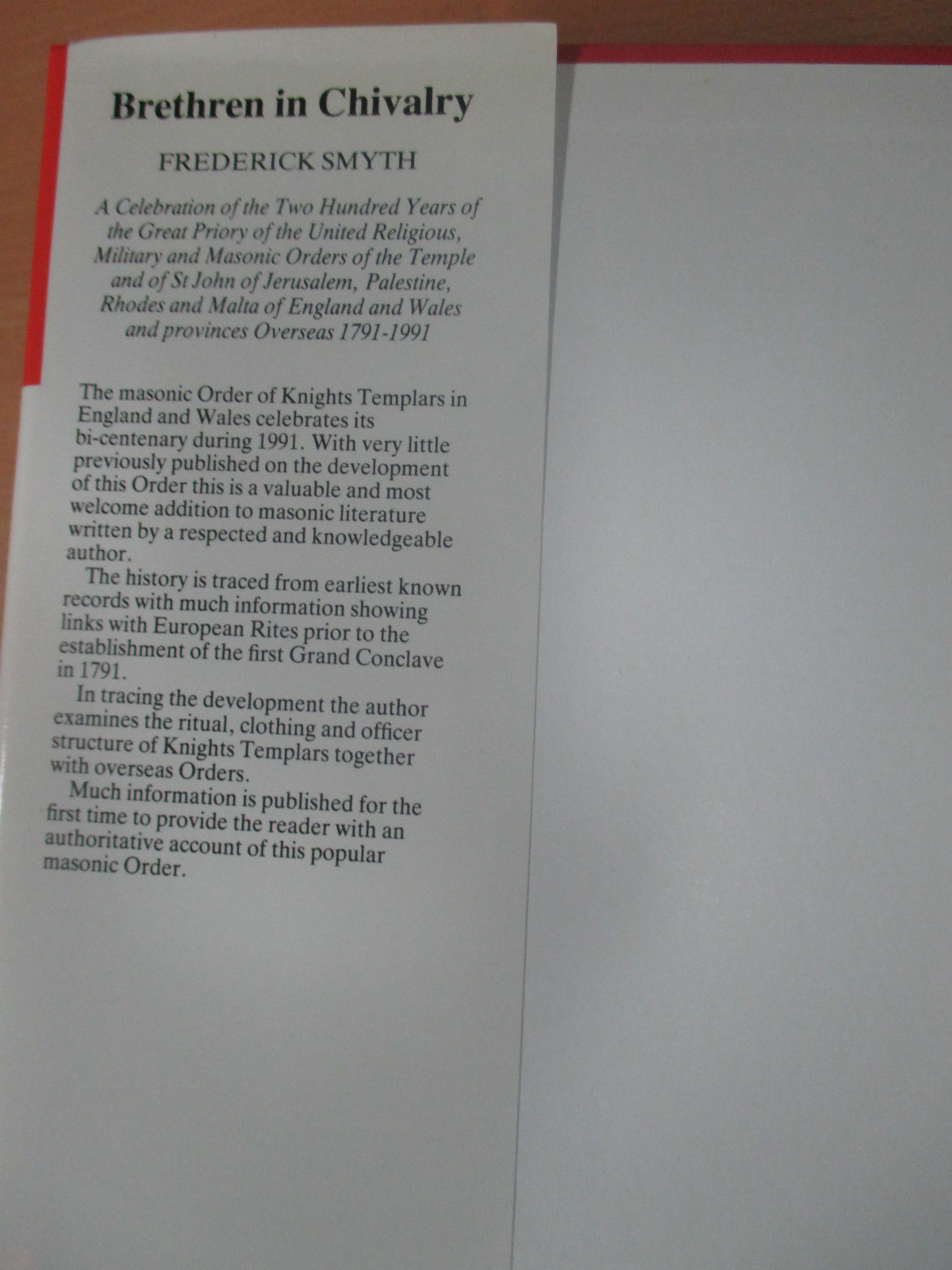 Brethren in Chivalry by Frederick Smyth (Hardback, 1991) A celebration of 200yrs