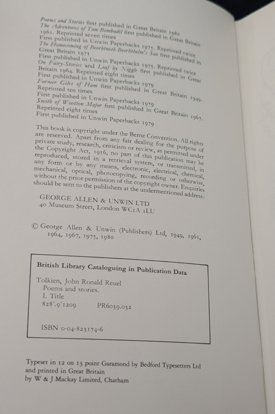 J.R.R Tolkien Poems and Stories First Deluxe Edition 1980 George Allen & Unwin
