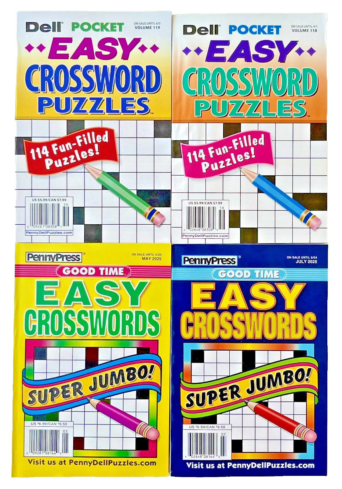 NEW Lot of 4 Penny Press Dell GOOD TIME Easy Pocket Jumbo Crossword Puzzle Books