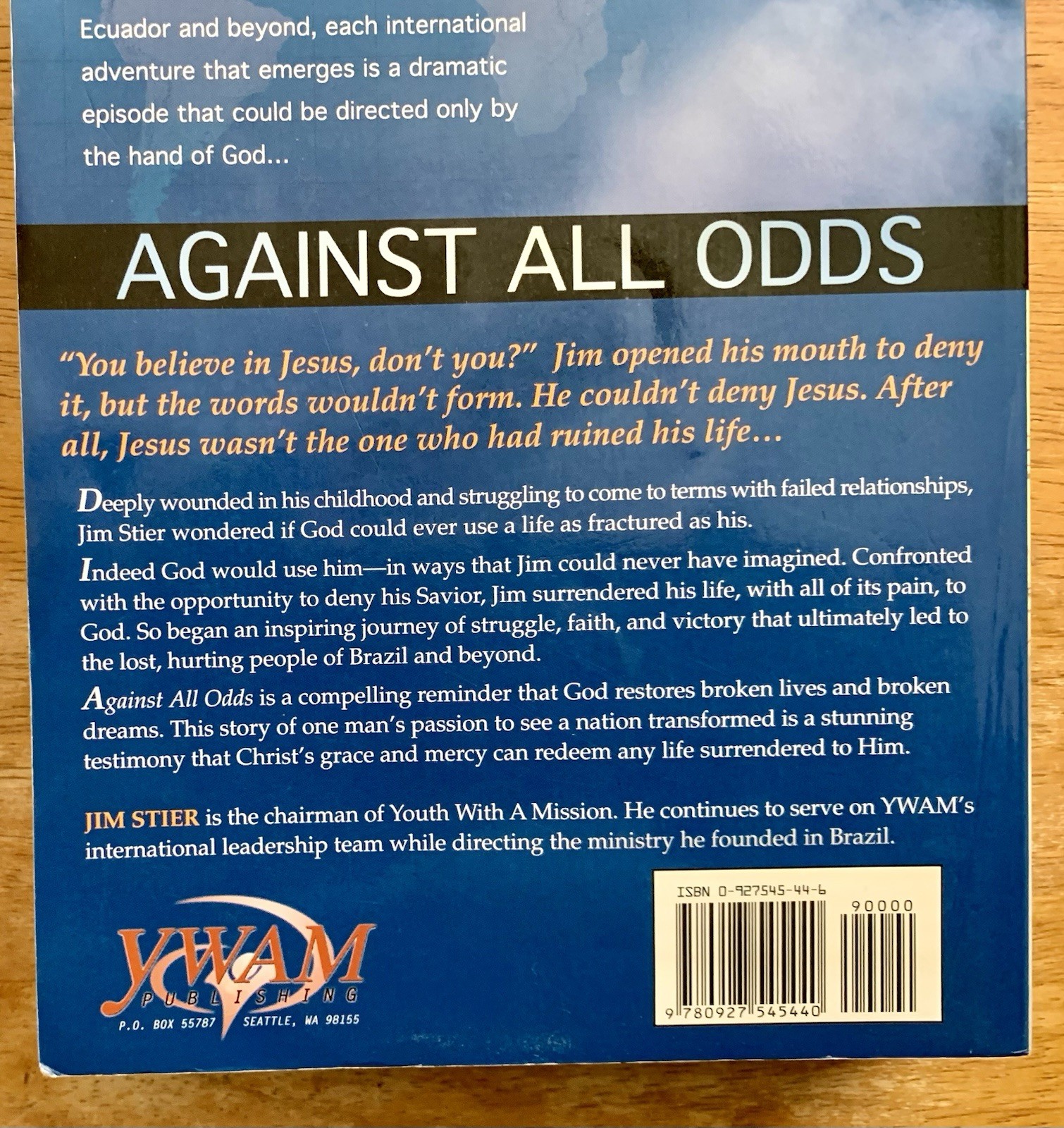 Lot Of 4 YWAM books: Against Odds, Walking Miracle, Torches of Joy, Bird on Head