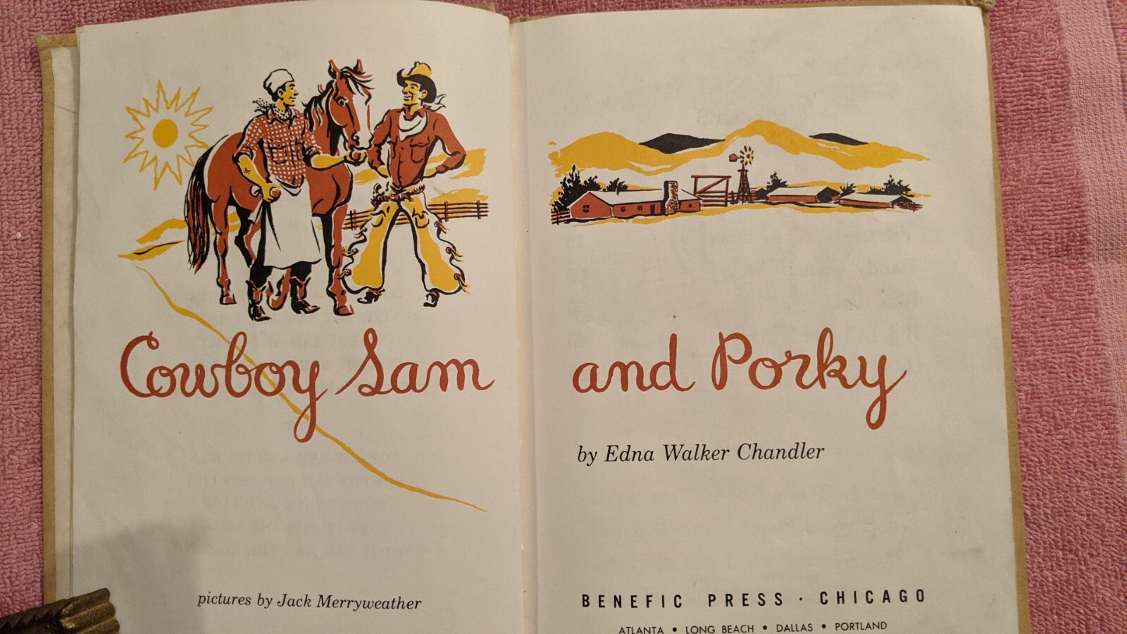 Edna Walker Chandler, COWBOY SAM AND PORKY, Benefic Press, 1961, HB, Acceptable