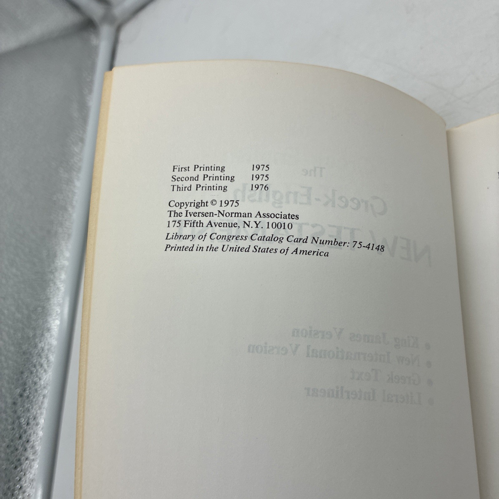 GREEK-ENGLISH NEW TESTAMENT (Greek Text Literal Interlinear KJV NIV) 1976 PB