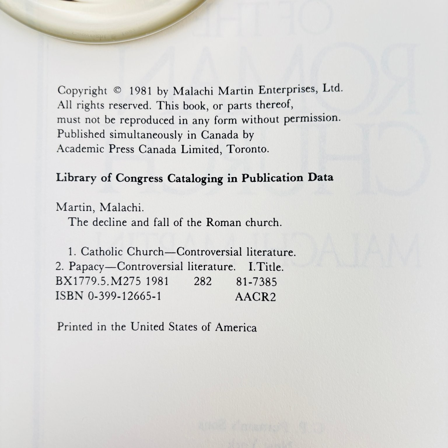 Decline & Fall of the Roman Church Malachi Martin 1981 Catholic History