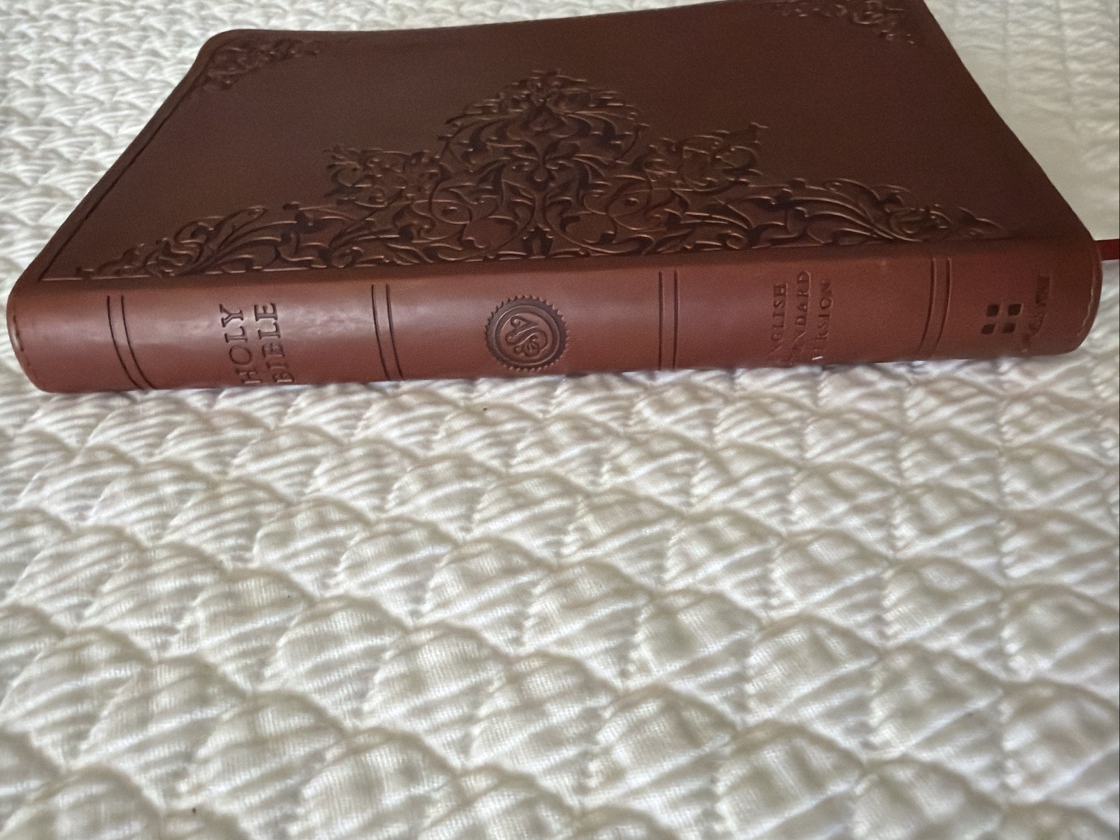 ESV Thinline Bible TruTone Nutmeg Filigree Design Red Letter Text 9781581347210