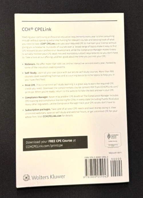 Top Federal Tax Issues for 2024 CPE Course, Wolters Kluwer, Accounting ,Like New