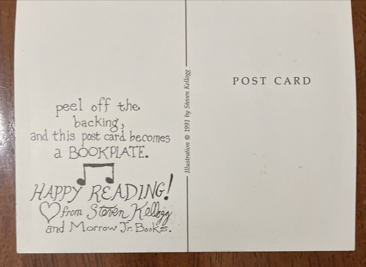 POST CARD/BOOKPLATE * ILLUSTRATED & SIGNED * STEVEN KELLOGG * 1991