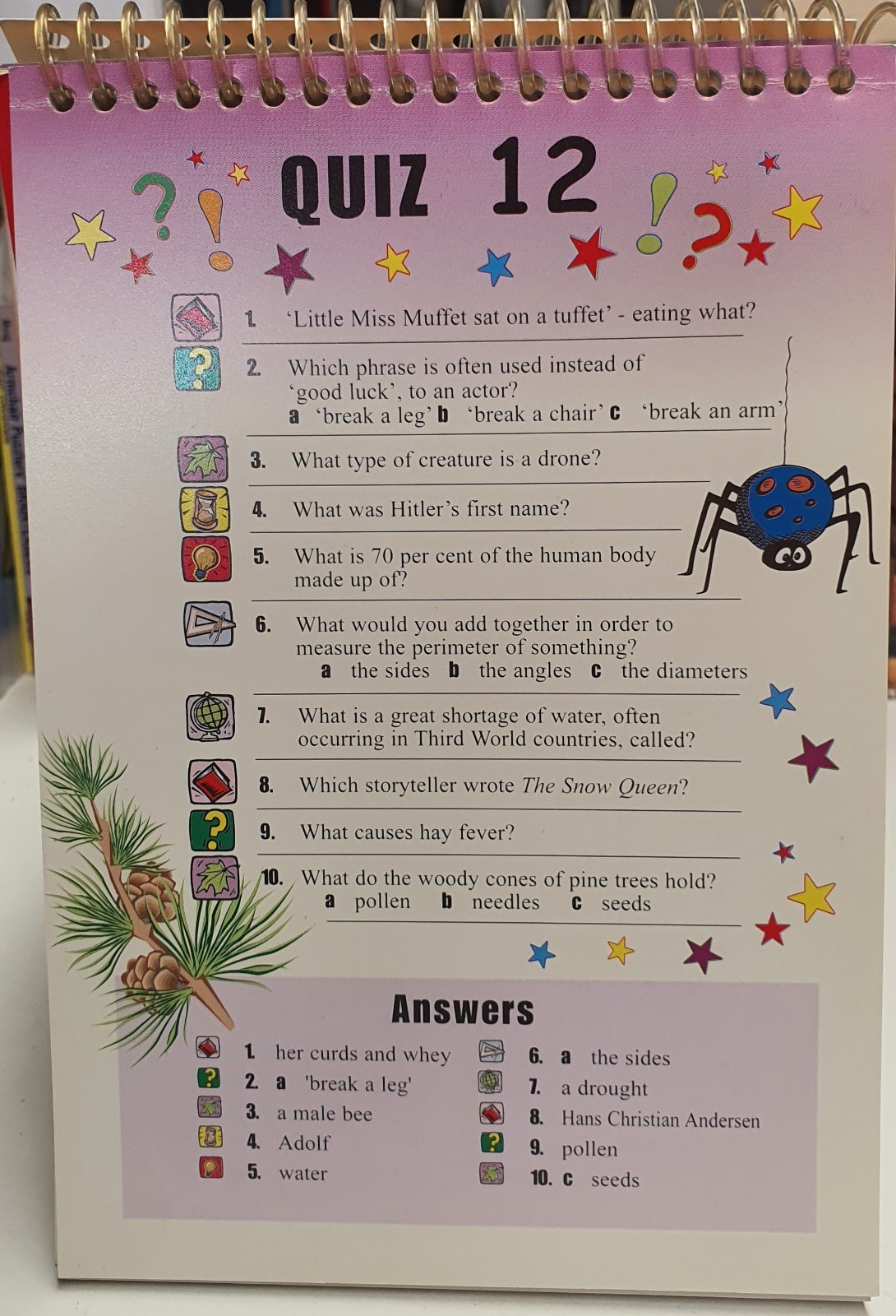 Action Quiz Pad 8-10 Years Spiral Bound 400 Questions 7 Categories Illustrated