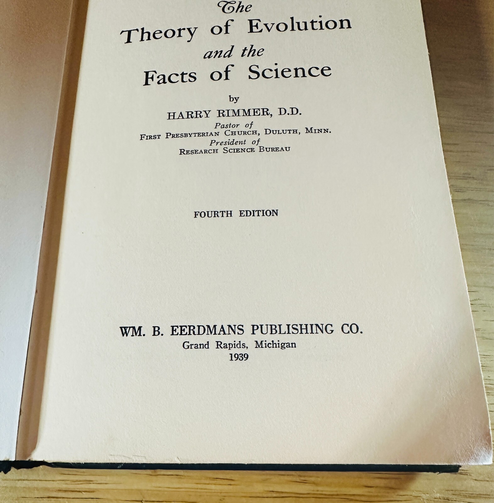 The Theory of Evolution & Facts of Science by Harry Rimmer 4th Ed. 1939 HC Book