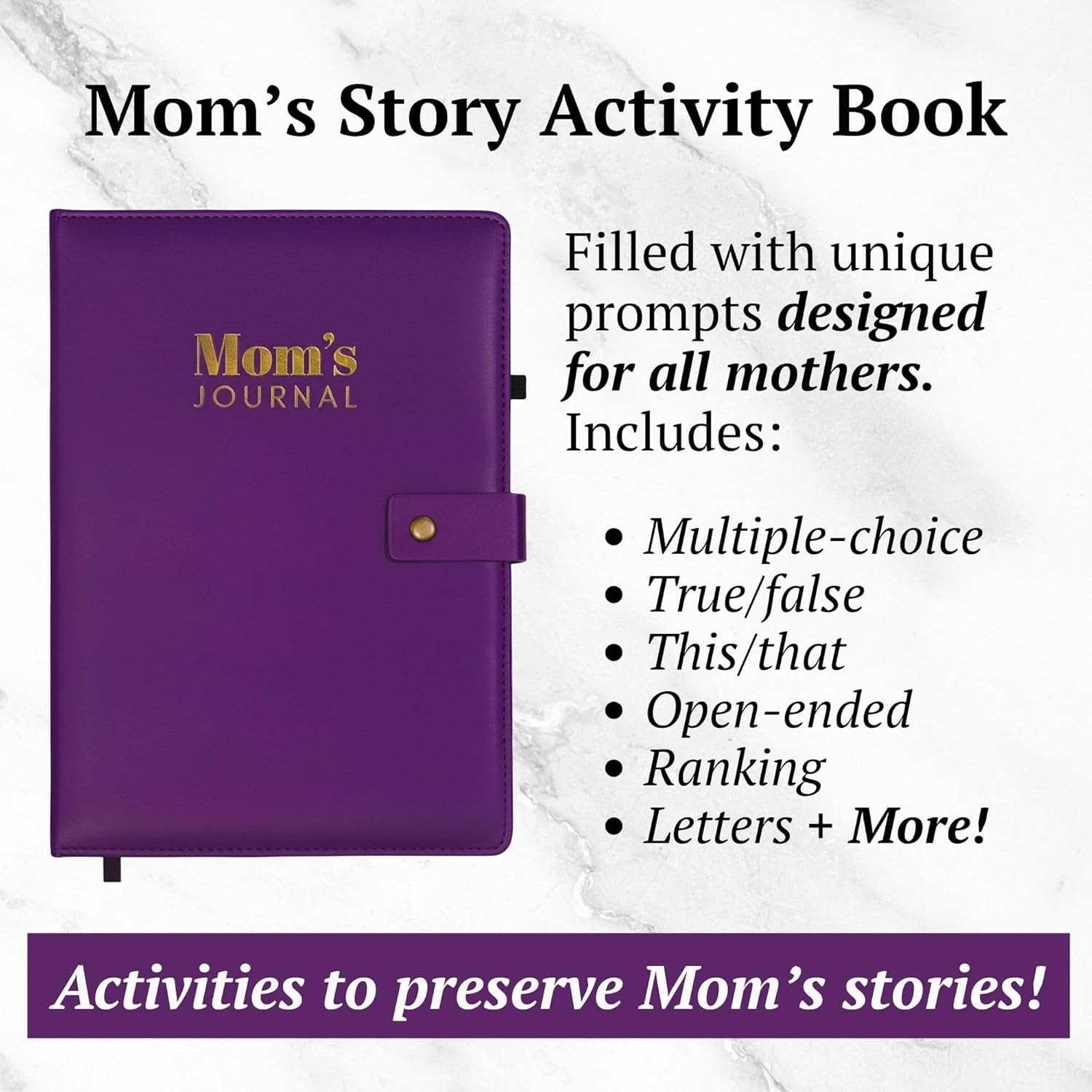 4-In-1 Mom’S Story Activity Journal (Hardcover) – 500+ Prompt Vegan Leather Acti