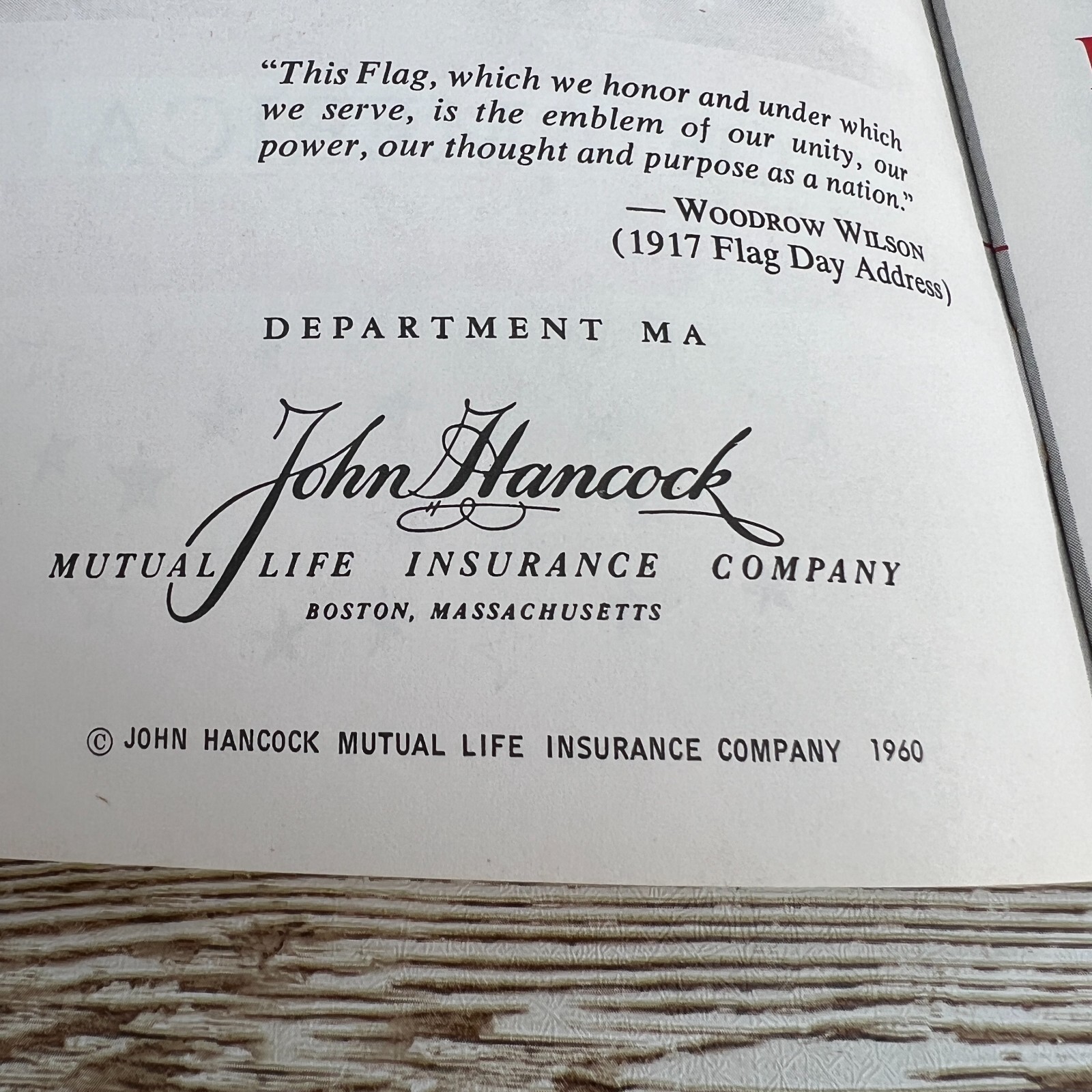 Vtg 1960 Book Flag Of United States of America John Hancock Life Insurance USA