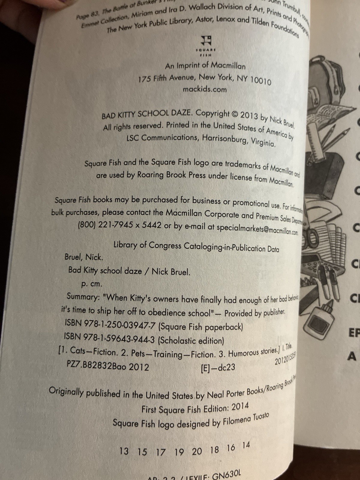 Bad Kitty School Daze by Nick Bruel 2014 Square Fish Roaring Brook Press Book